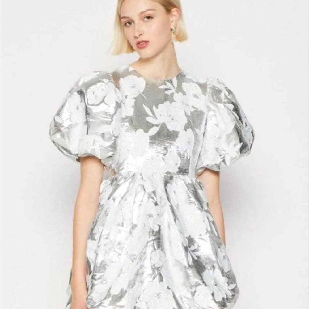 Sister Jane Silver and White Floral Mini Dress